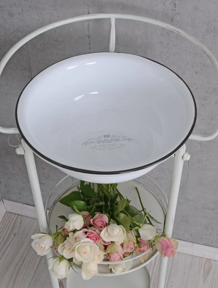 Vintage French Washstand with Enamel Bowl Romantic - Image 3