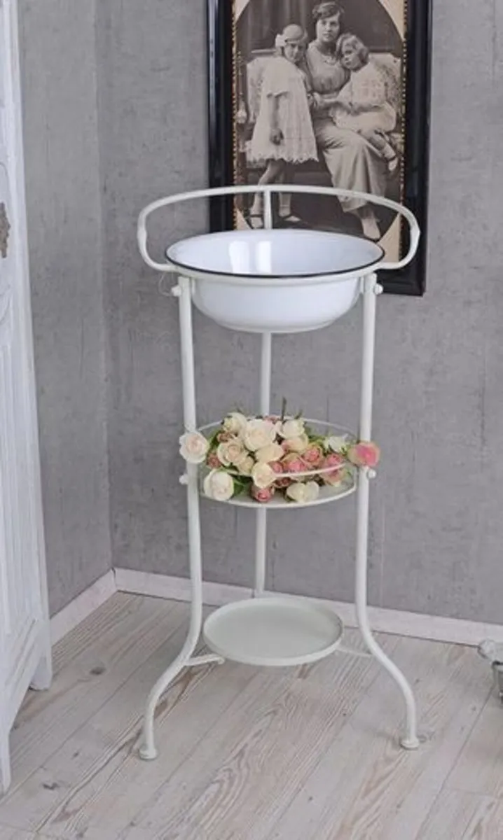 Vintage French Washstand with Enamel Bowl Romantic - Image 4