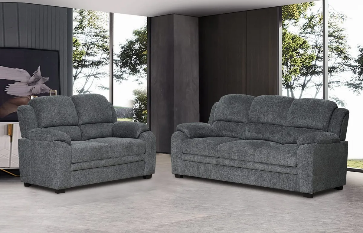 3+2 Cream & Grey Fabric Sofa Set - Image 2