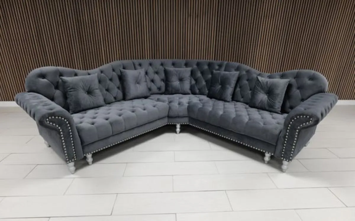 Elegance Corner Grey Plush Fabric Sofa - Image 1