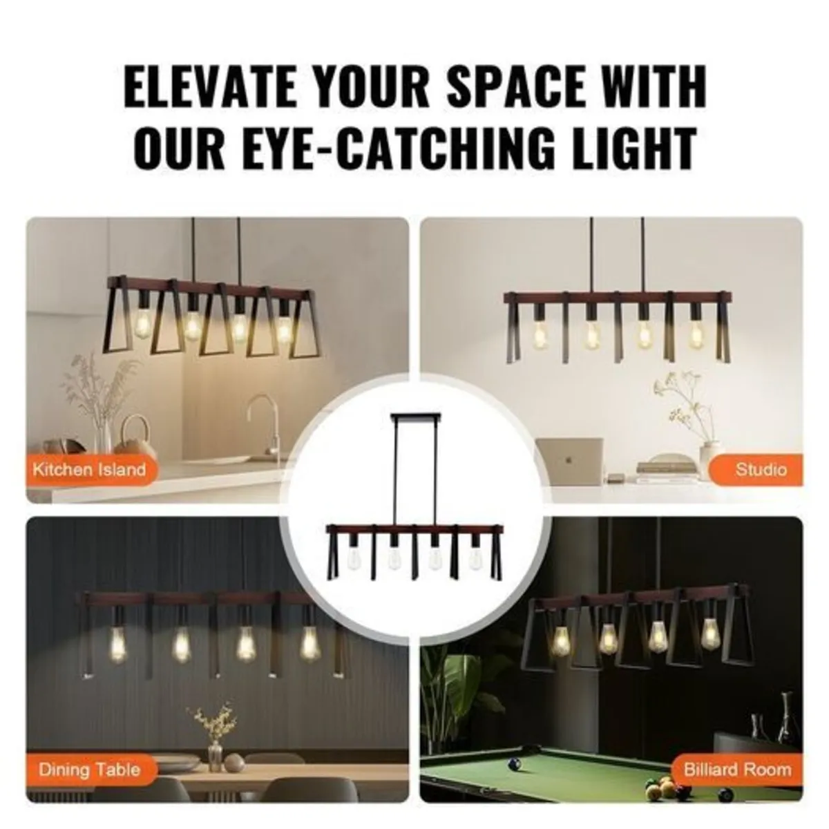 4-Light Kitchen Island Pendant Lights 60W Adjustab - Image 2
