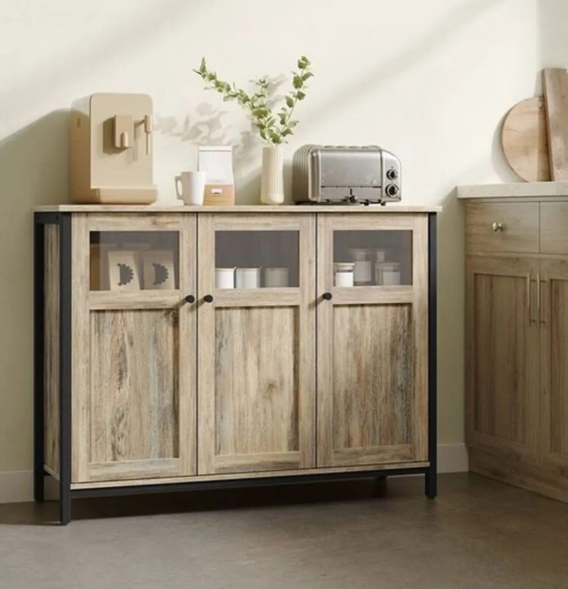 Kitchen cabinet with glass doors and steel frame - Image 1