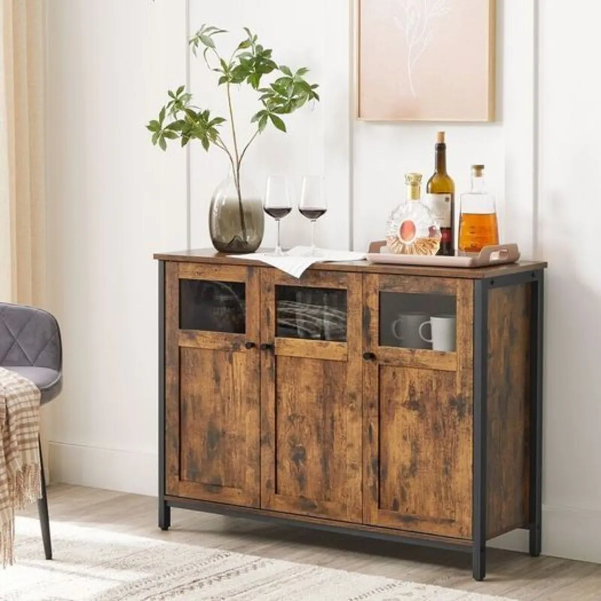 Kitchen cabinet with glass doors and steel frame - Image 4