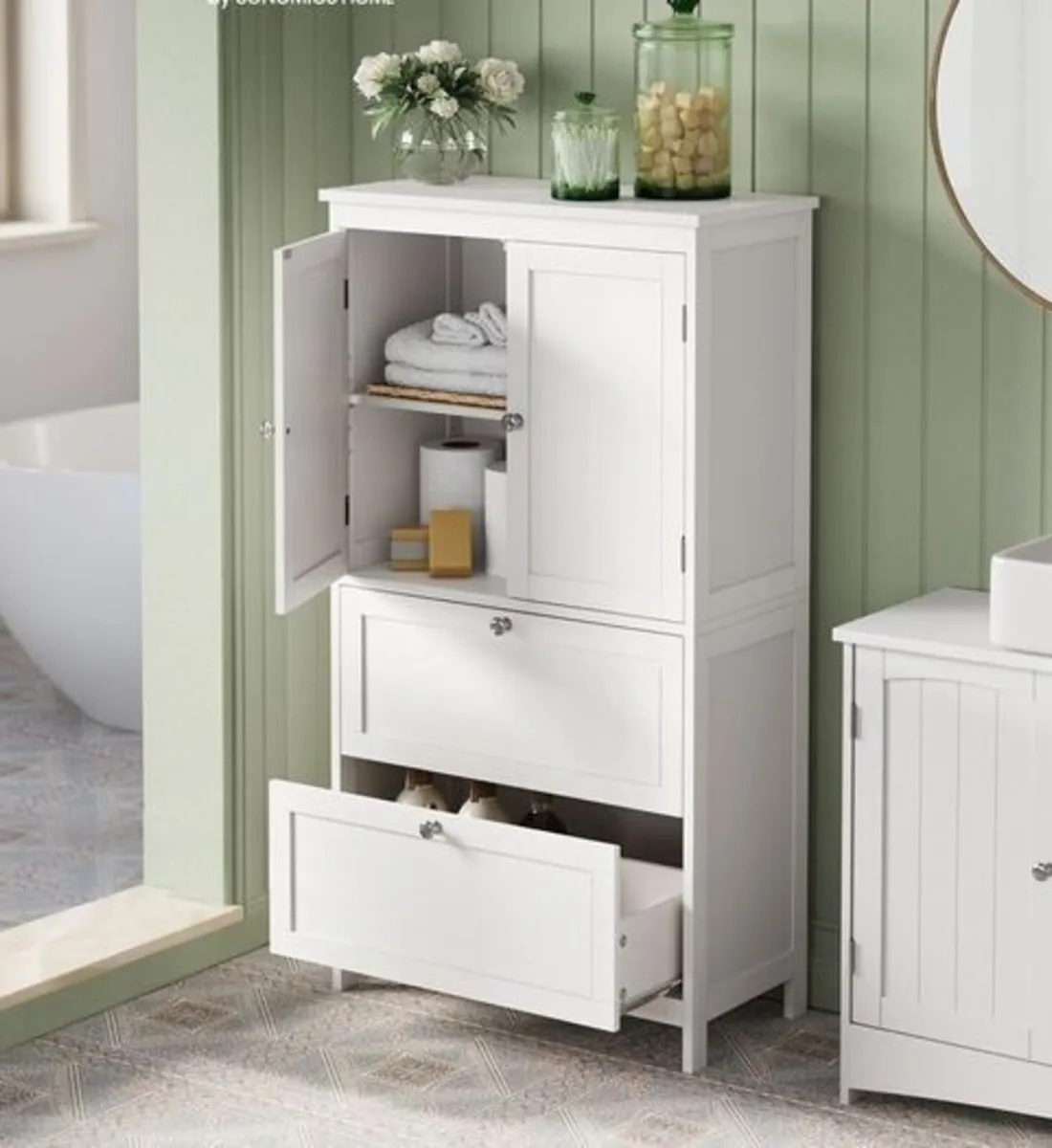 Bathroom cabinet with 2 doors and 2 drawers white - Image 4