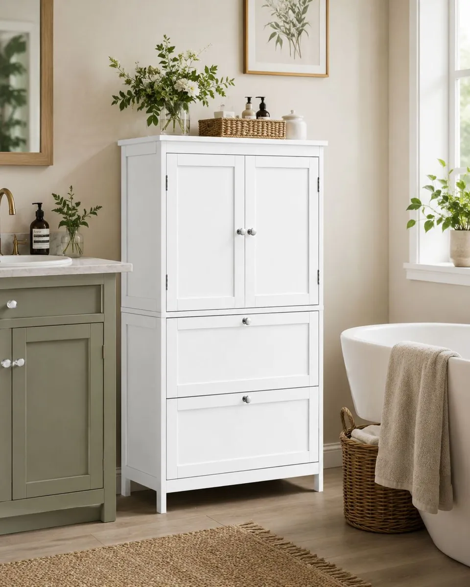 Bathroom cabinet with 2 doors and 2 drawers white - Image 1