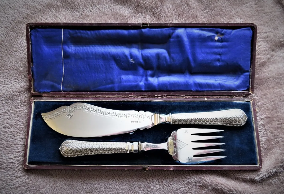Antique Silver-Plated Fish Servers - Image 1