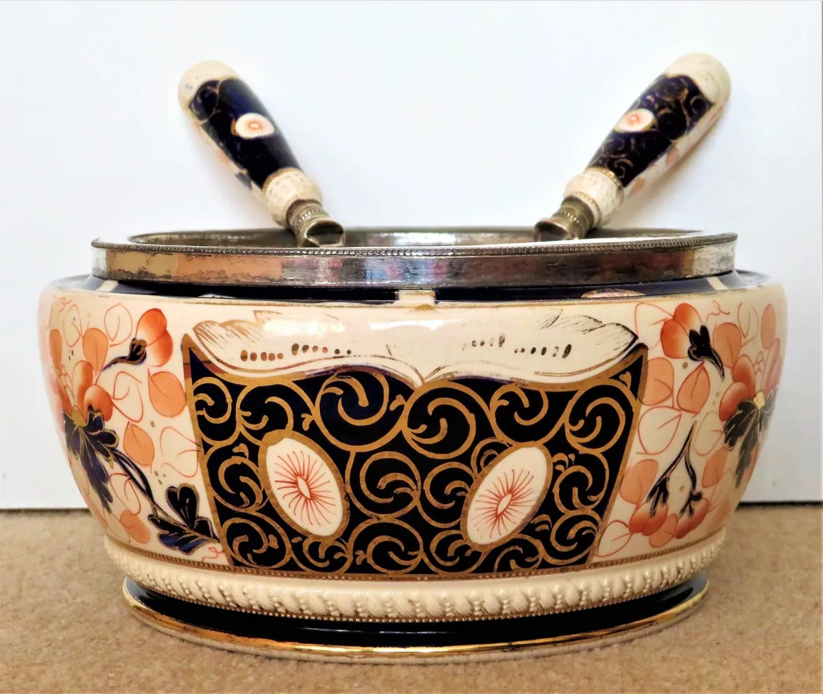 Antique Salad Bowl with Matching Servers - Image 1