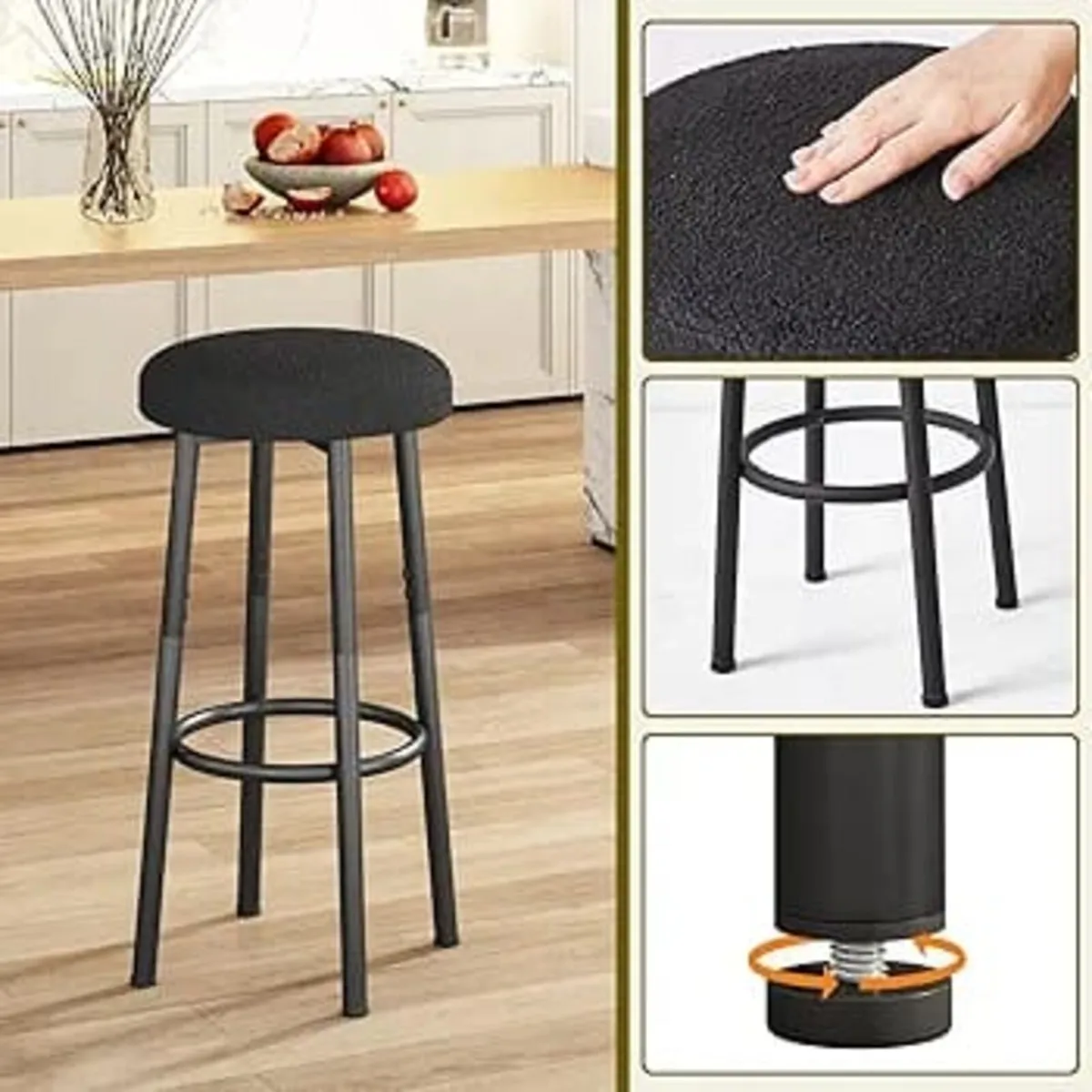 67 cm Bar Stools Set of 2, Black Breakfast Barstoo - Image 3