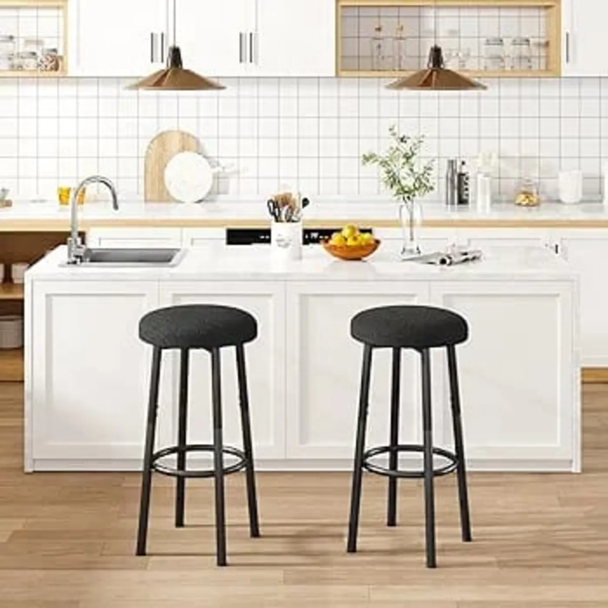 67 cm Bar Stools Set of 2, Black Breakfast Barstoo - Image 4