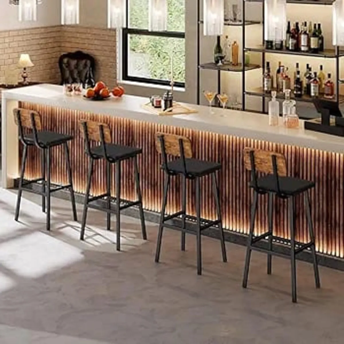 Bar Stools Set of 2, PU Upholstered Breakfast Bar - Image 2