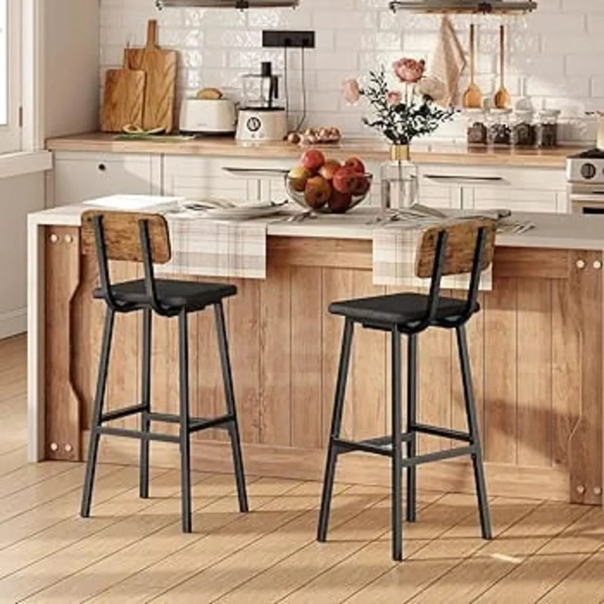 Bar Stools Set of 2, PU Upholstered Breakfast Bar - Image 3