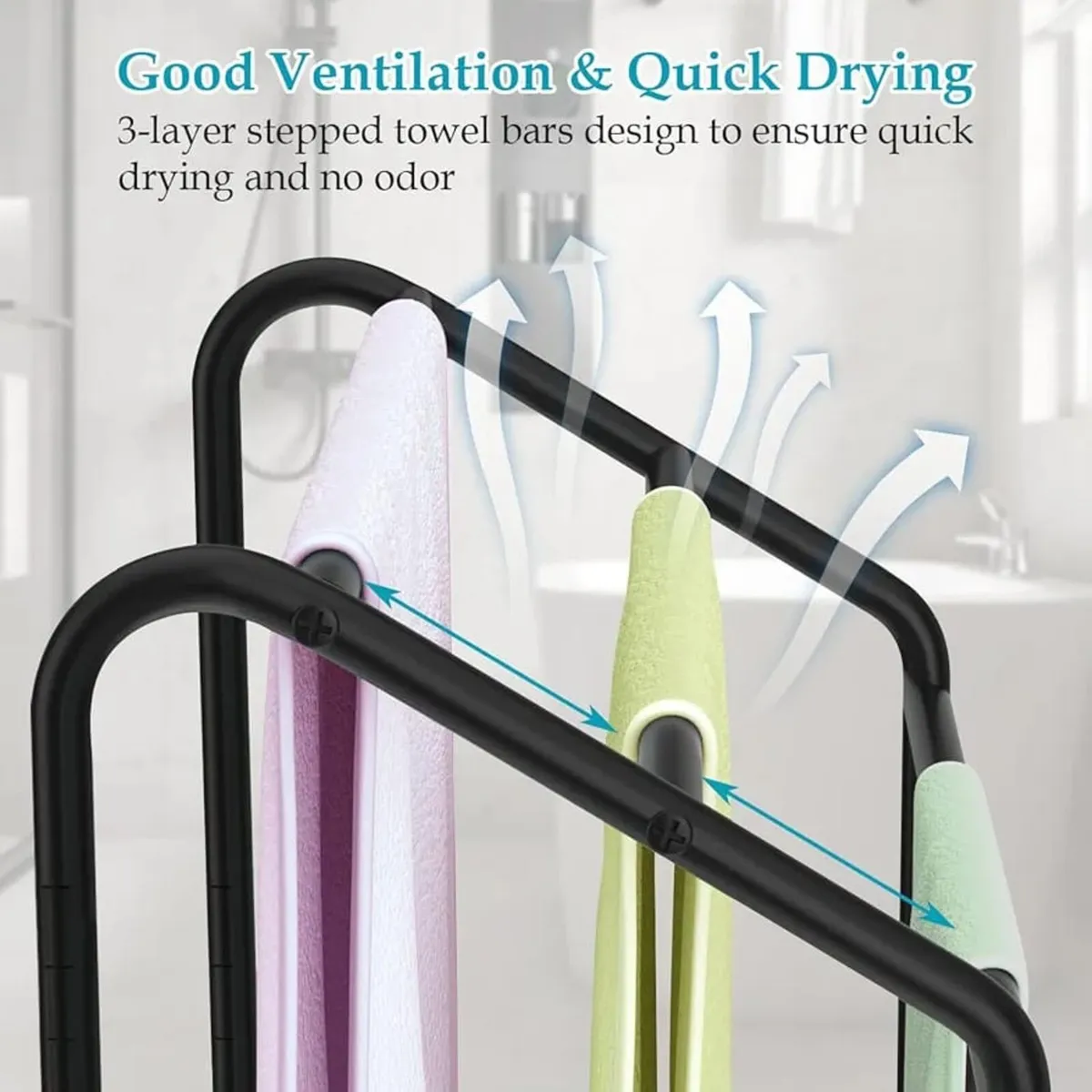 Freestanding Towel Rack 3 Tier,Metal Towel Rail wi - Image 4