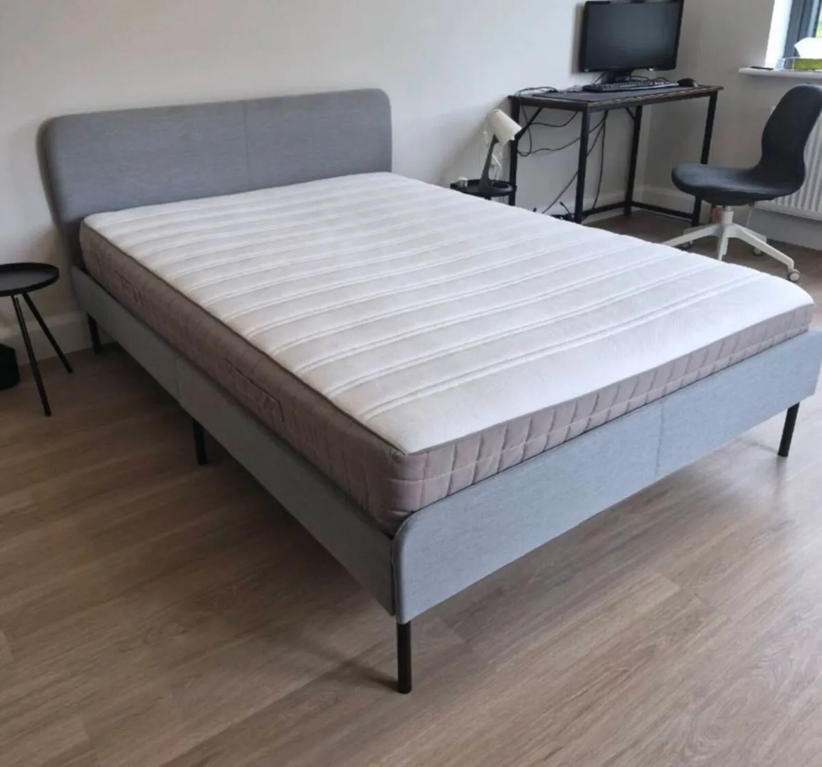 As New - Sturdy Grey Fabric 4Ft 6” Double Bed - Image 1