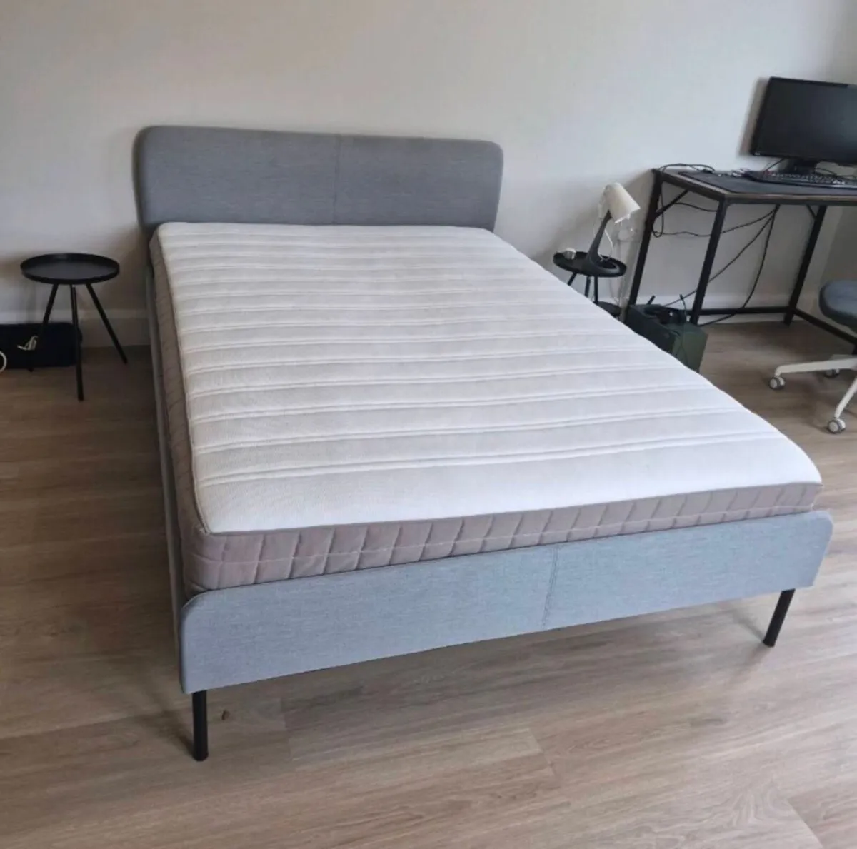 As New - Sturdy Grey Fabric 4Ft 6” Double Bed - Image 2