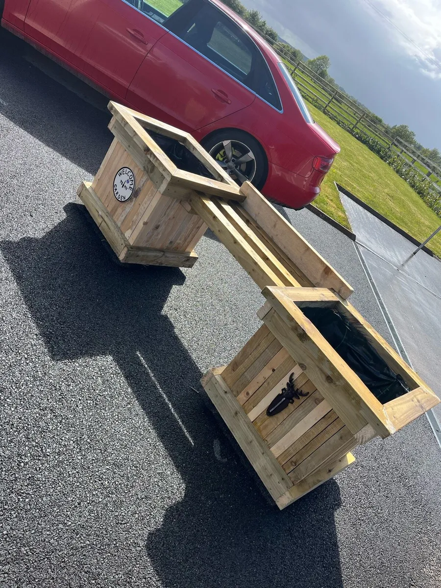 Planter box / Handmade Rustic Planter Bench Set - Image 2