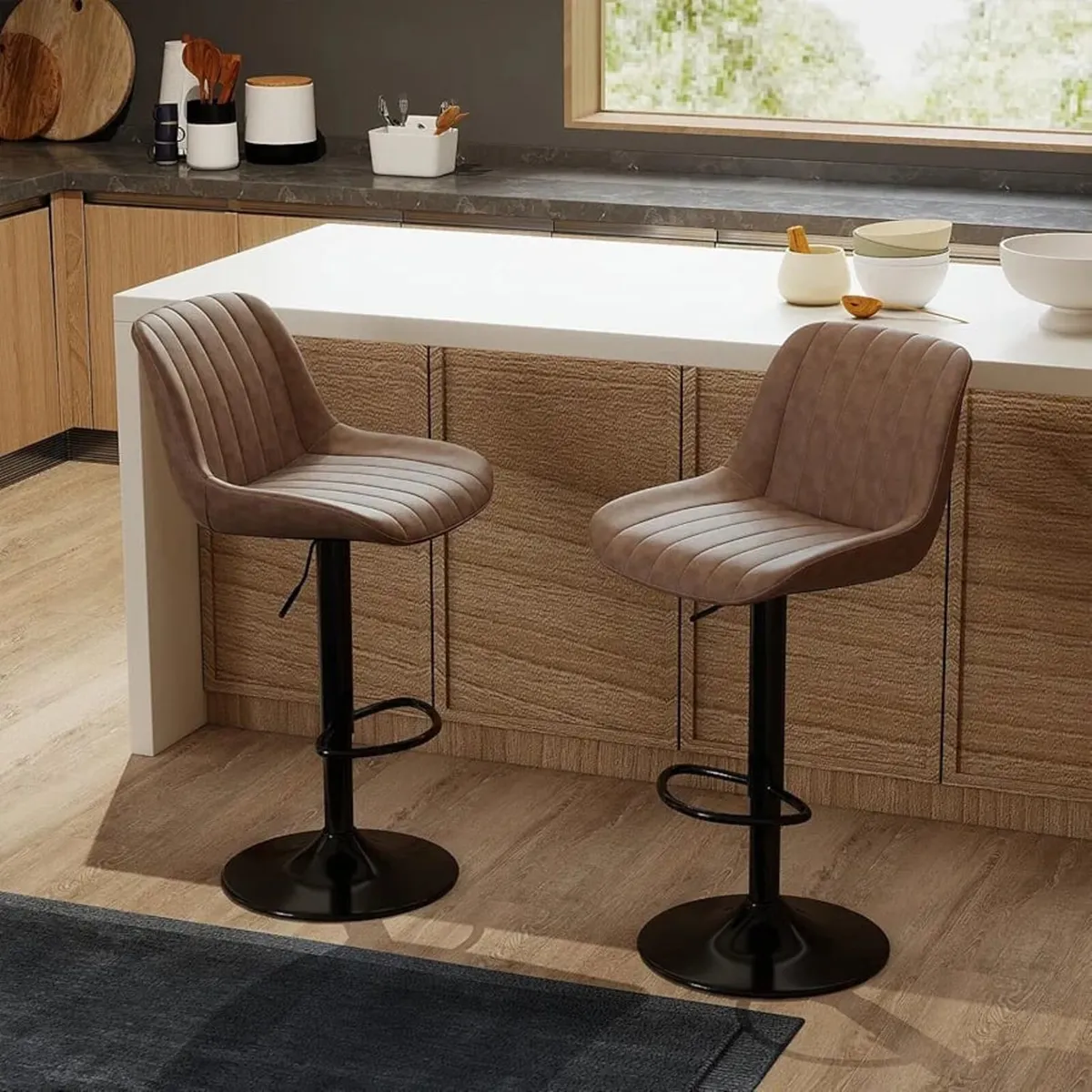 Bar Stools Set of 2, Swivel Counter Height Barsto - Image 1
