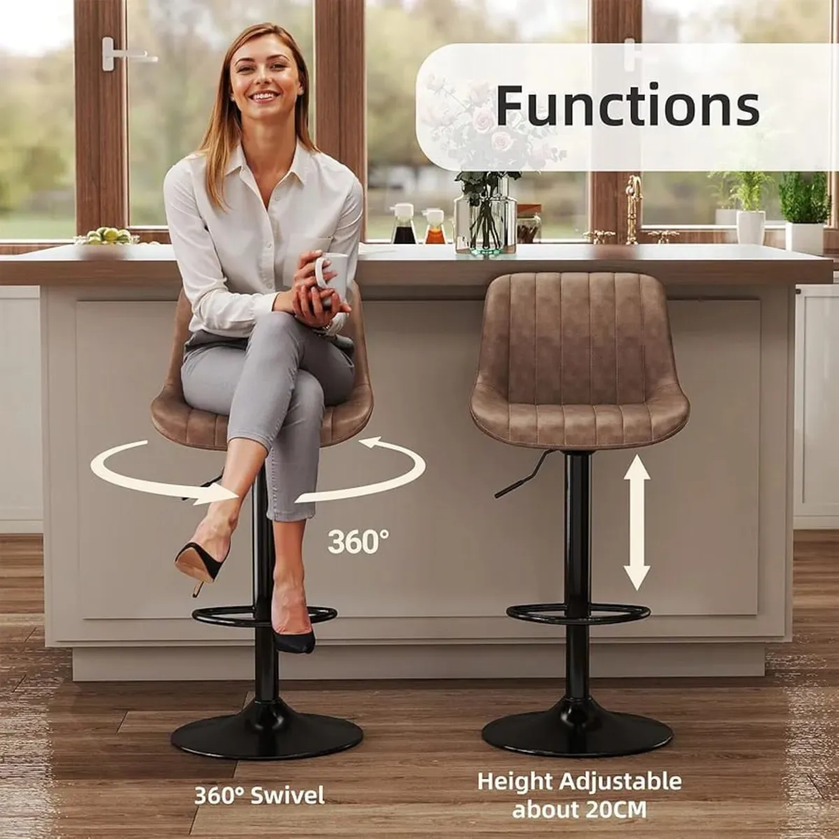 Bar Stools Set of 2, Swivel Counter Height Barsto - Image 4