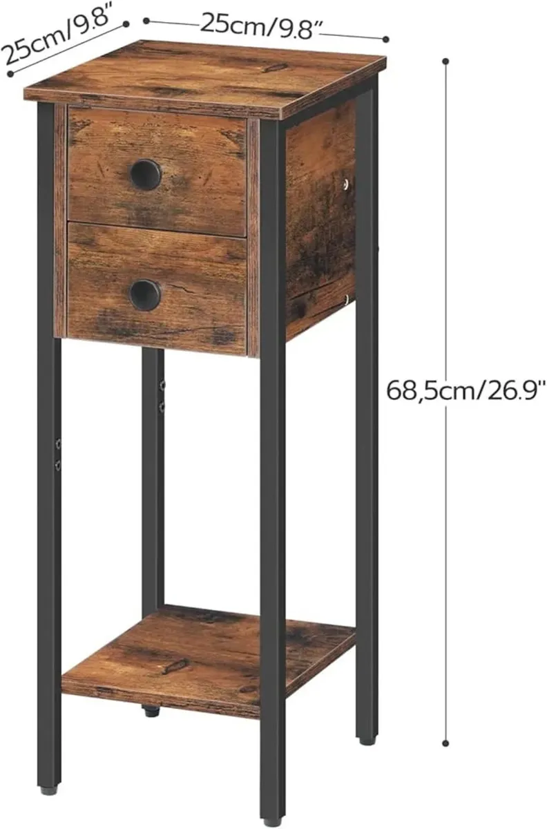 Narrow Bedside Table Set of 2, Slim Bedside Table, - Image 2