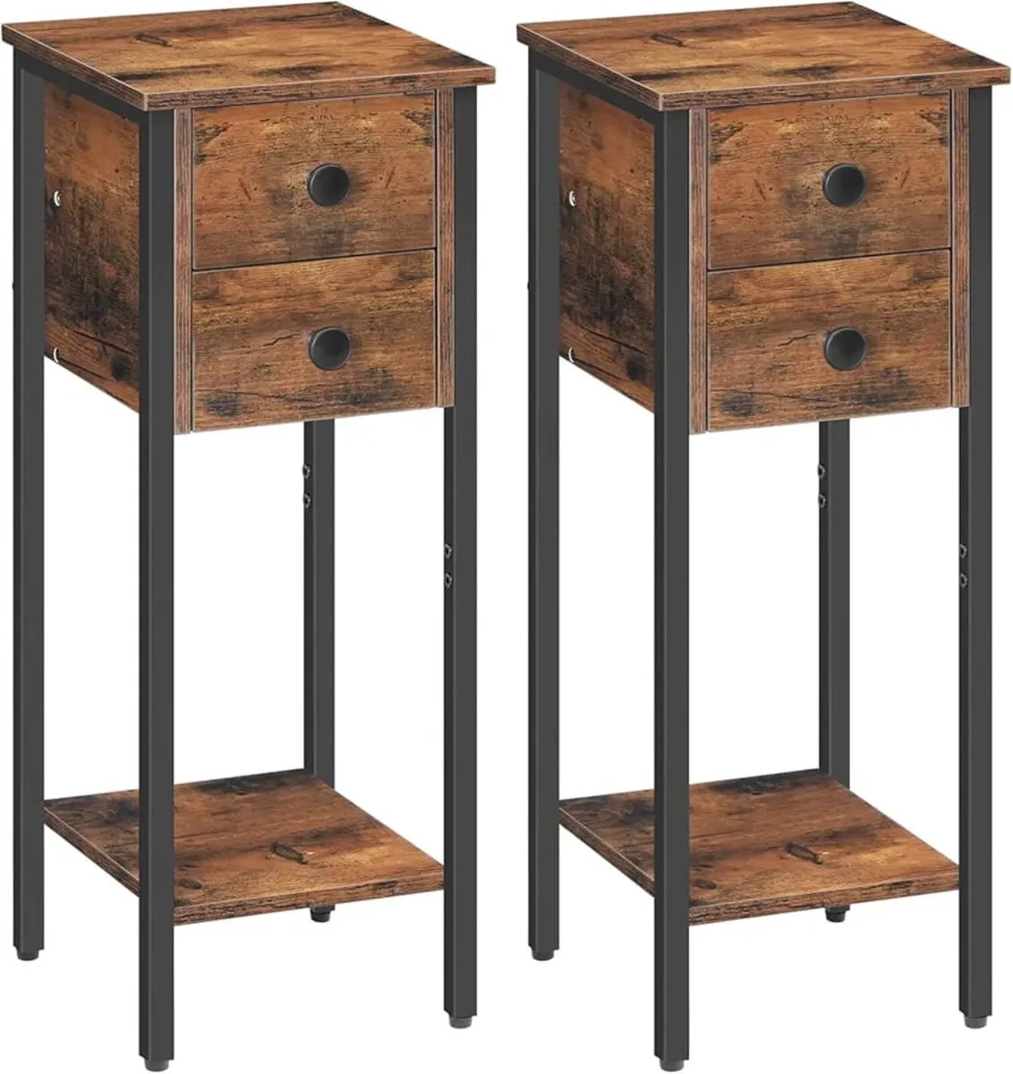 Narrow Bedside Table Set of 2, Slim Bedside Table, - Image 3