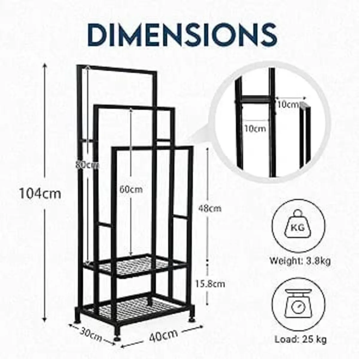 Free Standing Towel Rail, Towel Stand with 2 Stora - Image 2