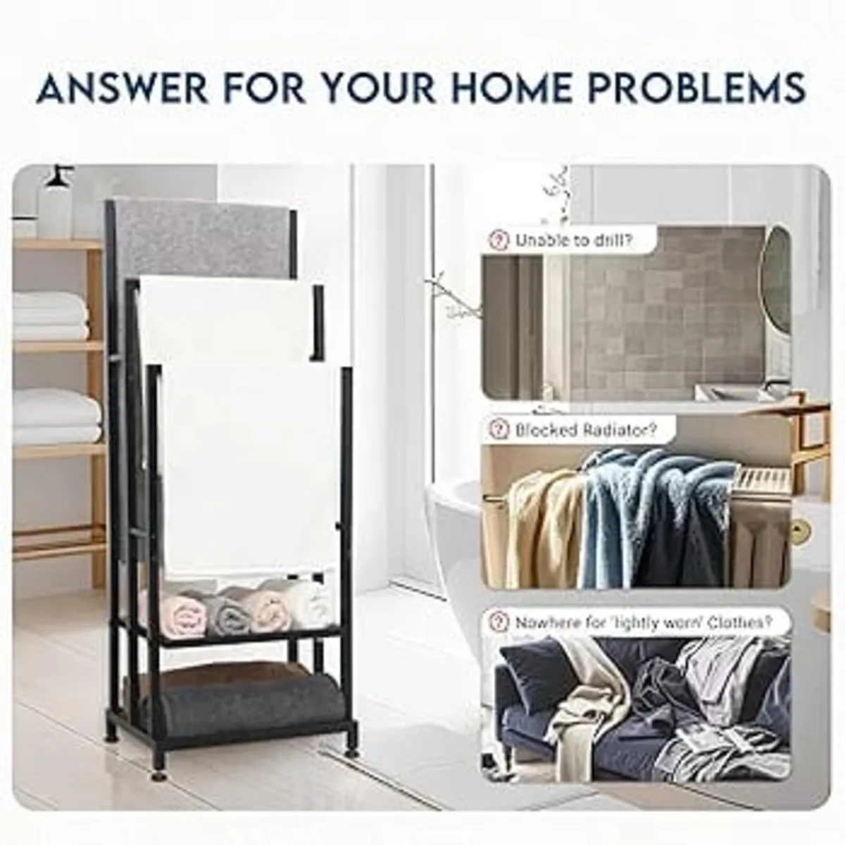Free Standing Towel Rail, Towel Stand with 2 Stora - Image 3
