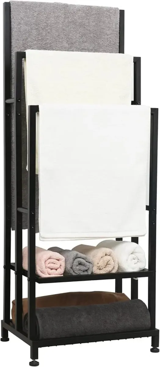 Free Standing Towel Rail, Towel Stand with 2 Stora - Image 1