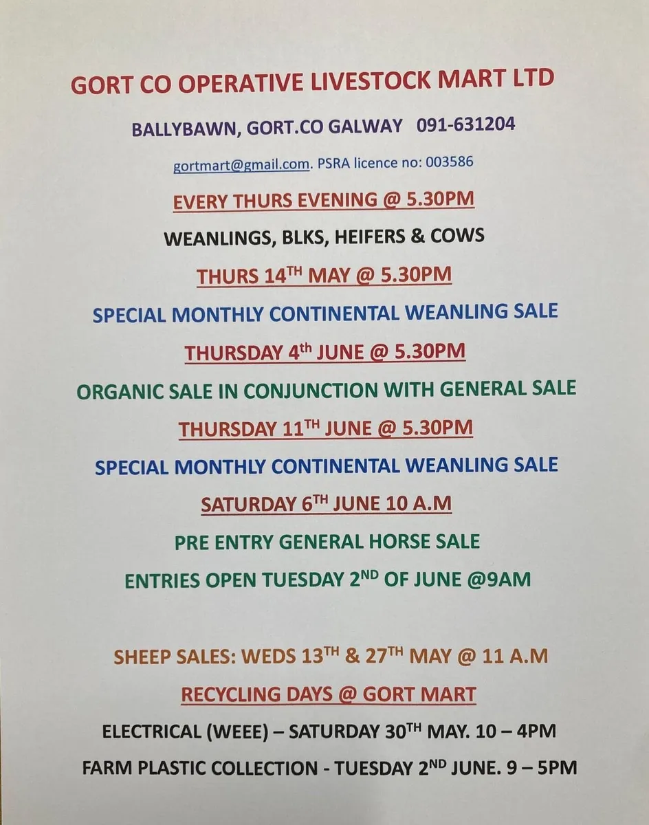 Gort Mart: Thursday 14th May: Special sale - Image 1