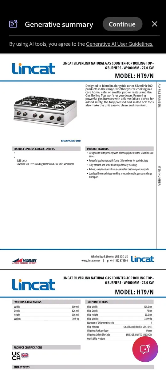 LINCAT SILVERLINK 600 LPG GAS TOP - Image 3