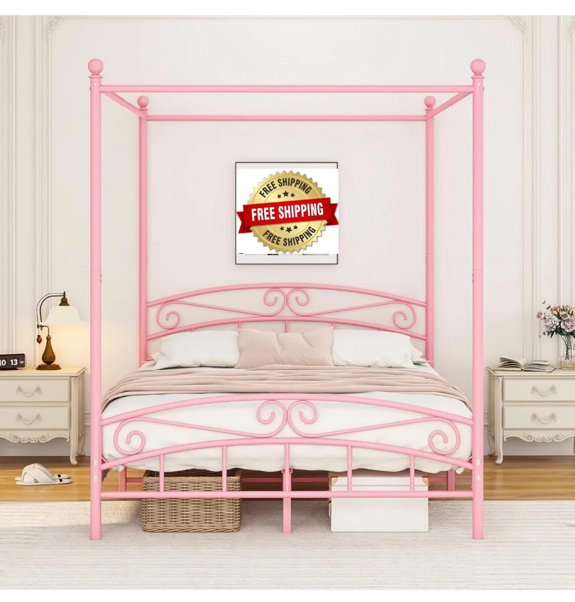 Bed Frame King Size with Ornate European Style Hea - Image 1