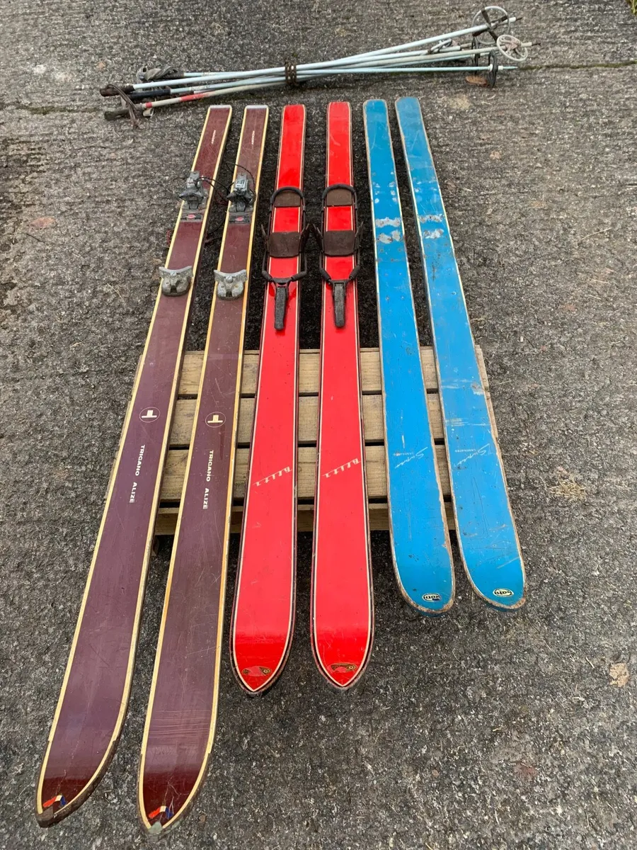 3 Sets of Vintage Skis & Poles - Image 1