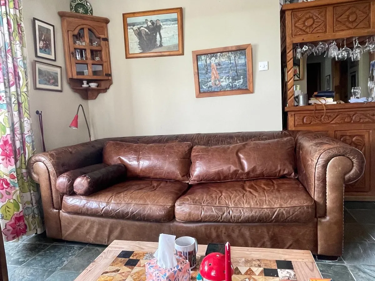 Chesterfield Leather Sofa - with 3 matching chairs - Image 1