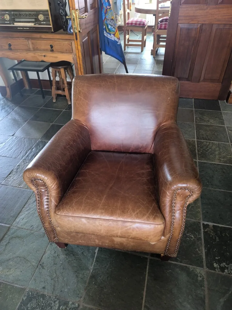Chesterfield Leather Sofa - with 3 matching chairs - Image 2