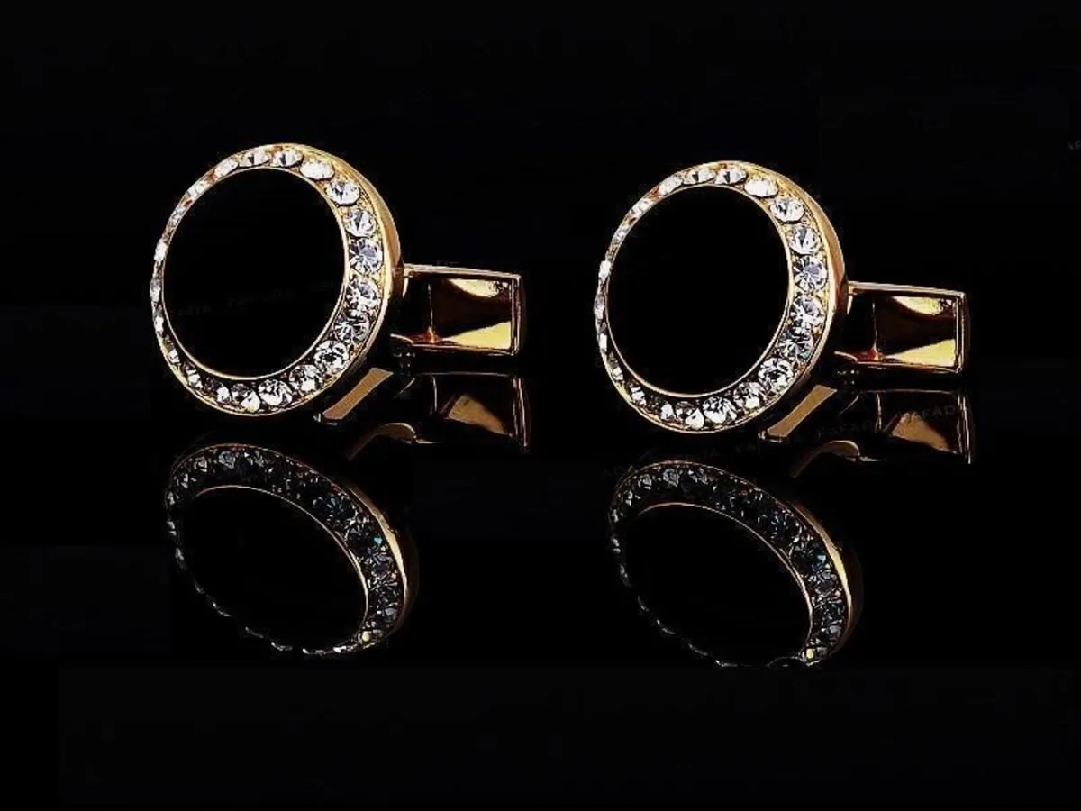 Gold Tone, black stone, Cuff links for men - Image 1