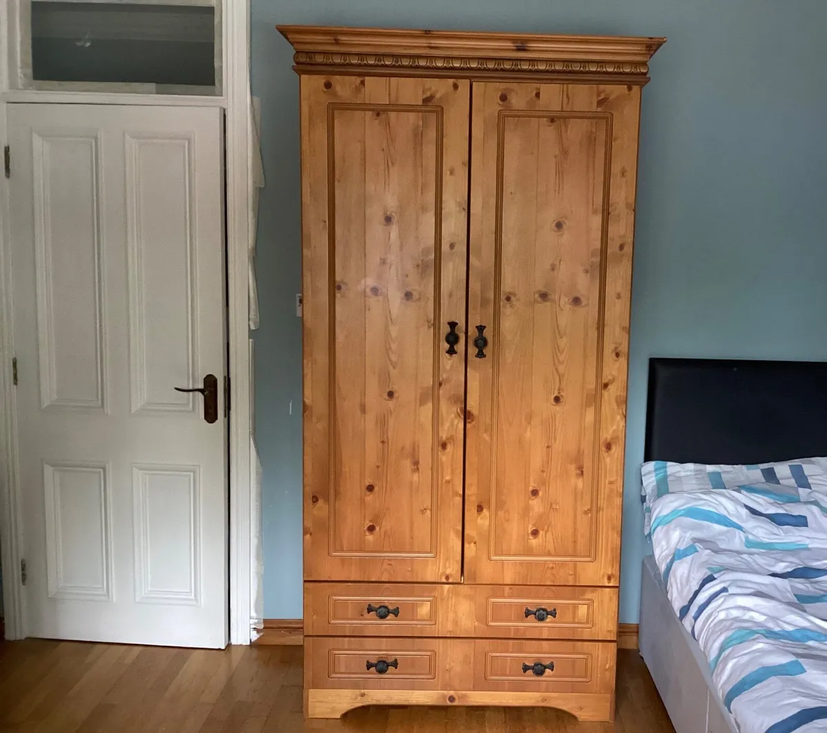 MDF pine veneered wardrobe and chest of drawers - Image 1