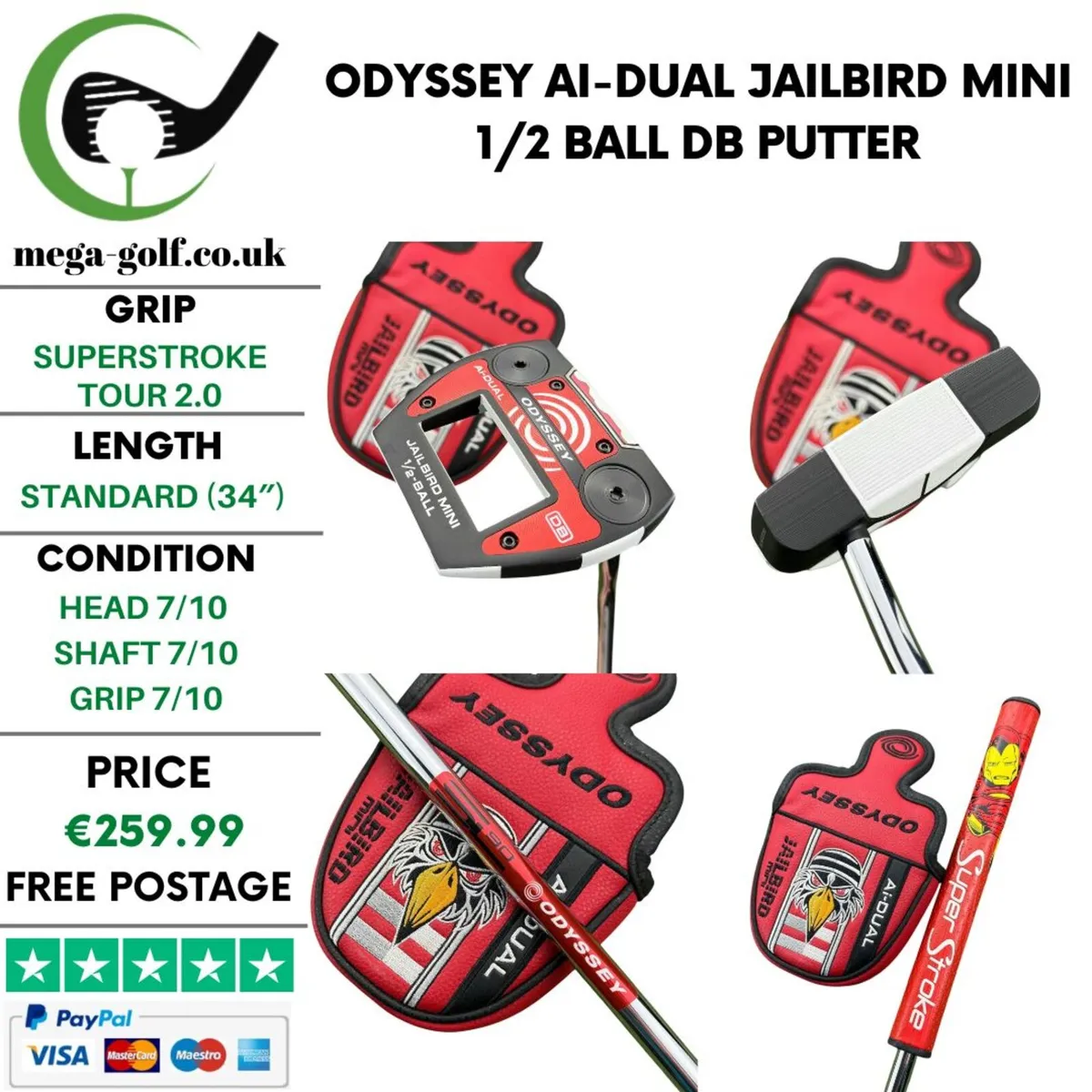 Odyssey Ai-Dual Jailbird Mini 1/2 Ball DB Putter - Image 1