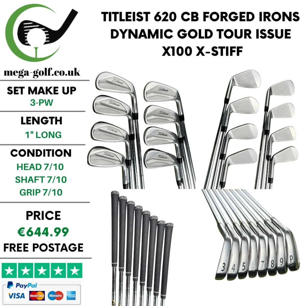 Titleist 620 CB Forged Irons / 3-Pw / X-Stiff - Image 1
