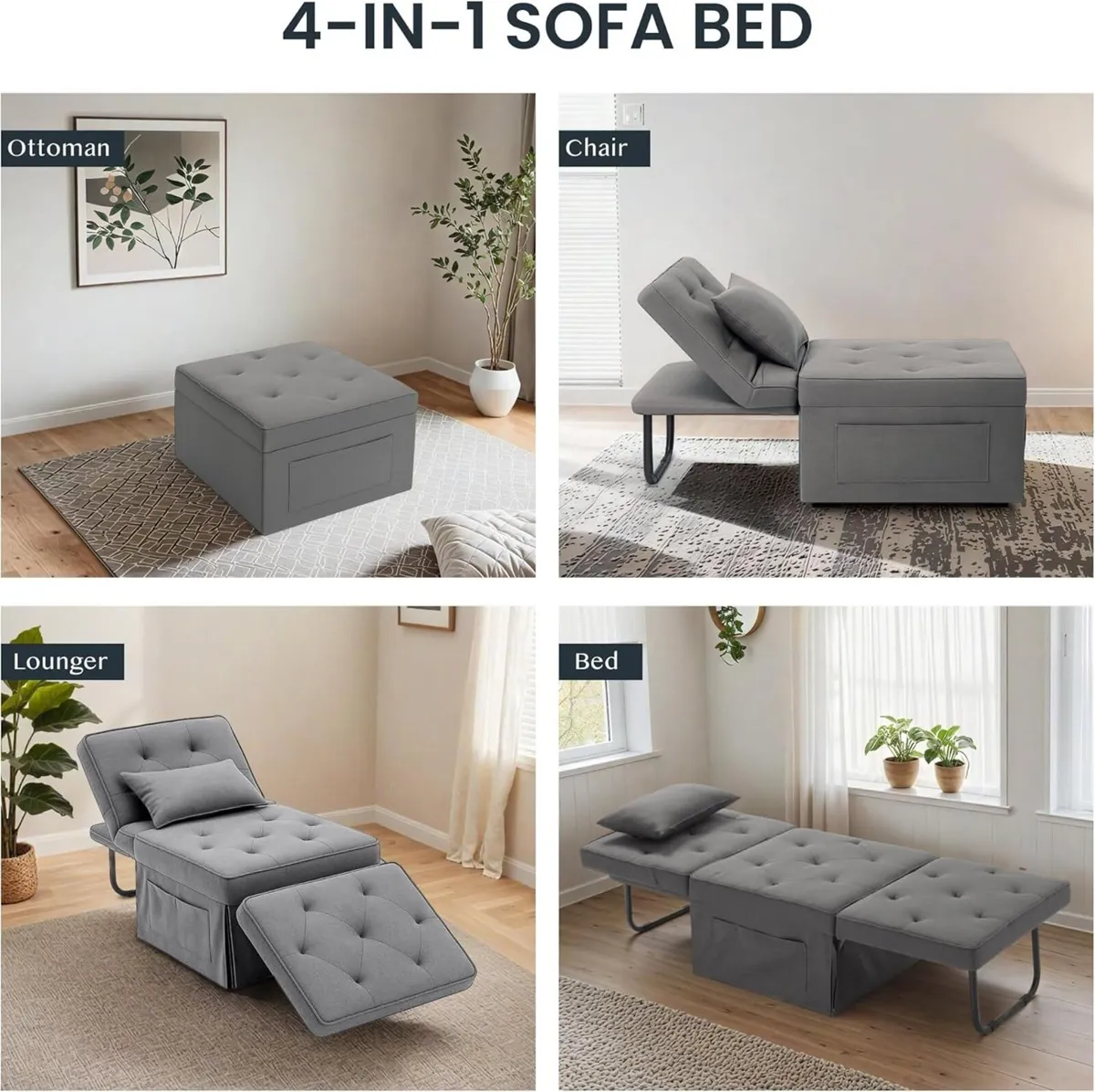 Sofa Bed 4-in-1 Folding Convertible Single Chair - Image 4