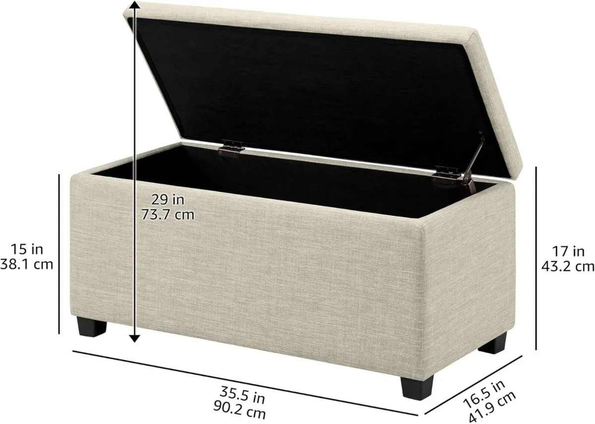 Upholstered Rectangular Ottoman Polyester Storage - Image 2