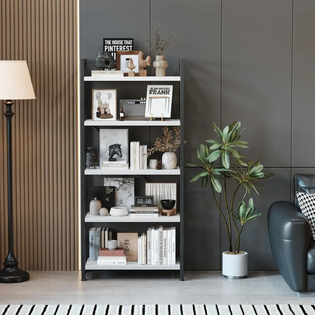 Industrial Bookshelf 5-Tier 24.8 White Shelving - Image 3
