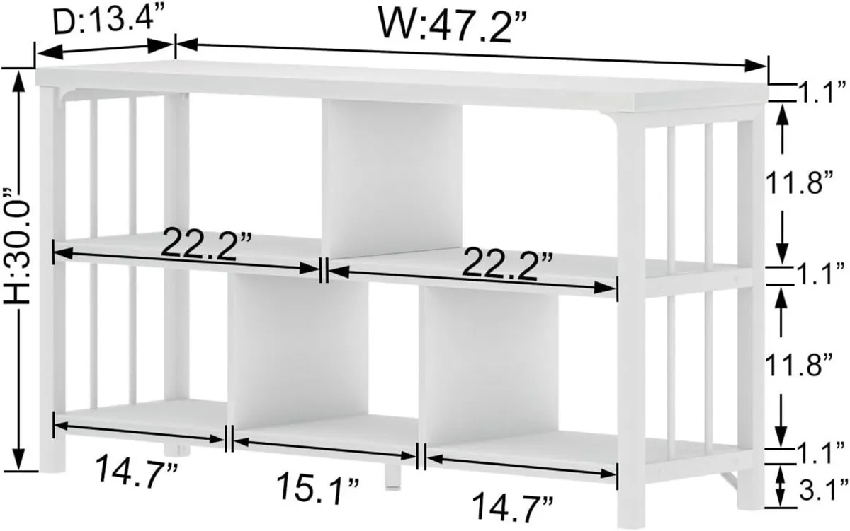White Wood Bookshelf Industrial Horizontal Cubby - Image 2