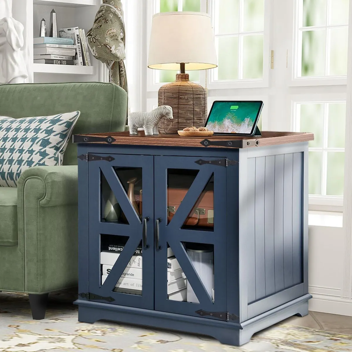 Rustic Wood End Table 24 inches Square Nightstand - Image 1
