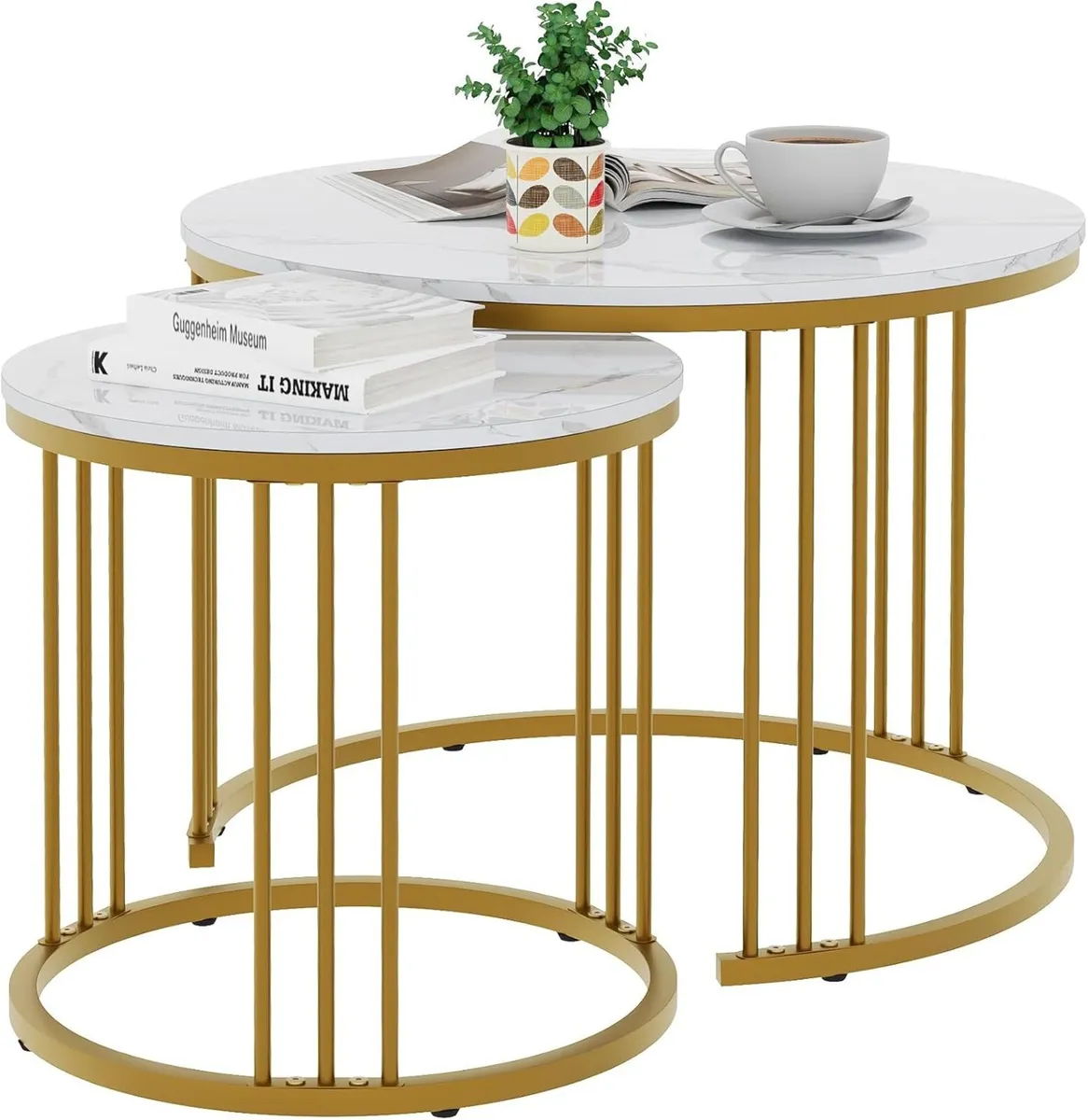 Round Coffee Tables Set of 2 End Table Nesting - Image 1