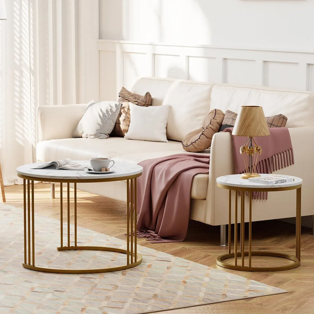 Round Coffee Tables Set of 2 End Table Nesting - Image 2