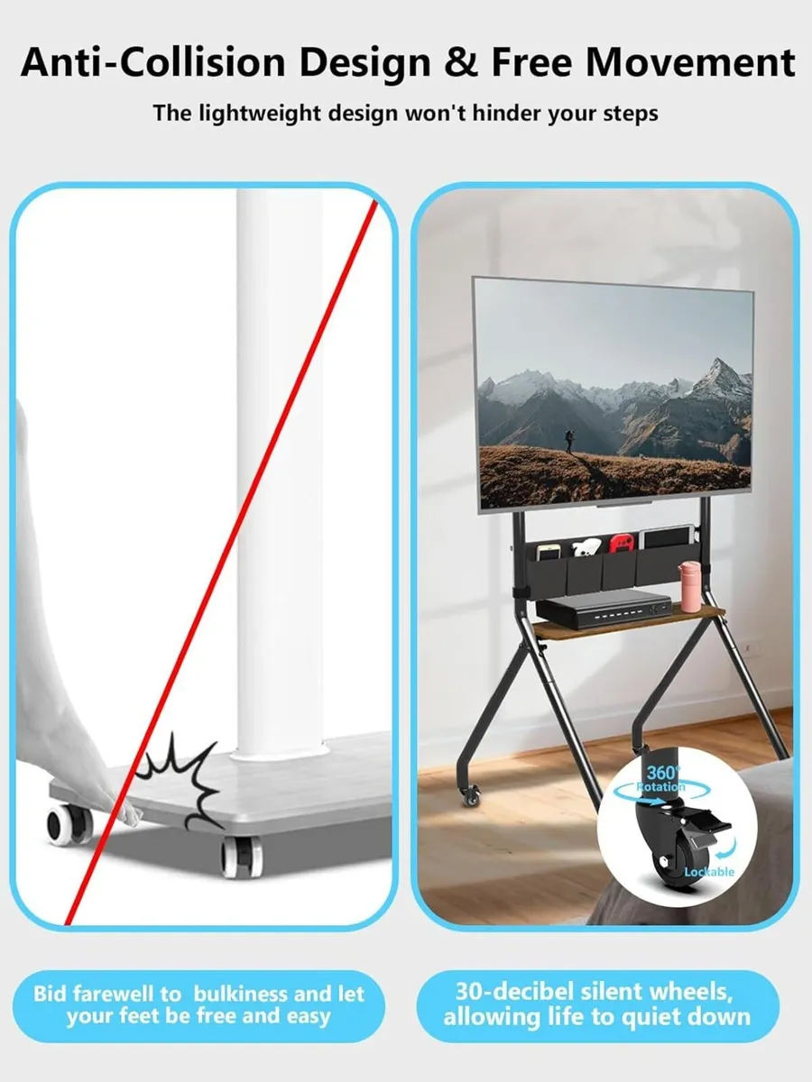 Rolling TV Stand with Storage Bags Anti-Collision - Image 2