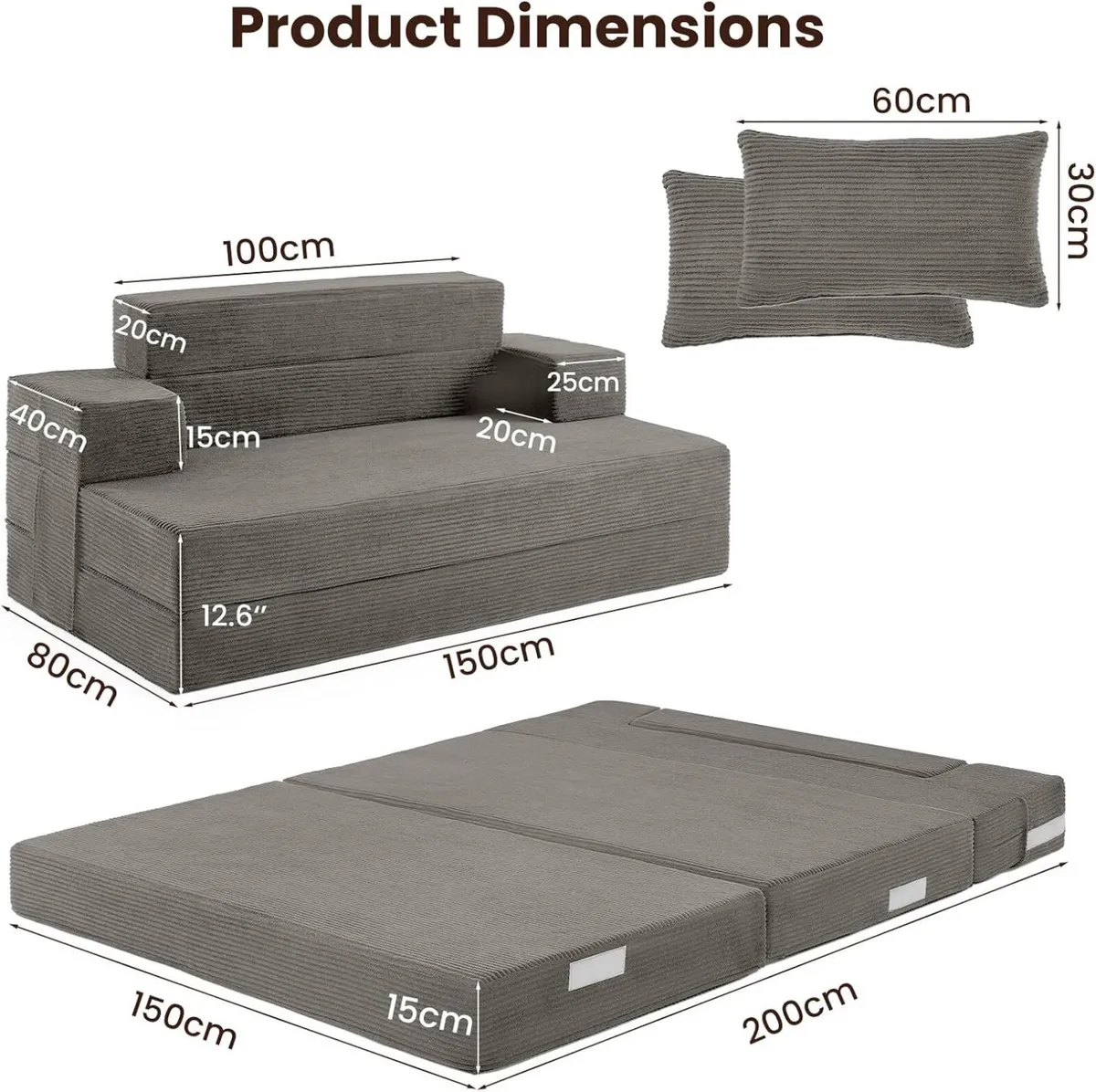 Folding Sofa Bed Double – Convertible Chair with - Image 3