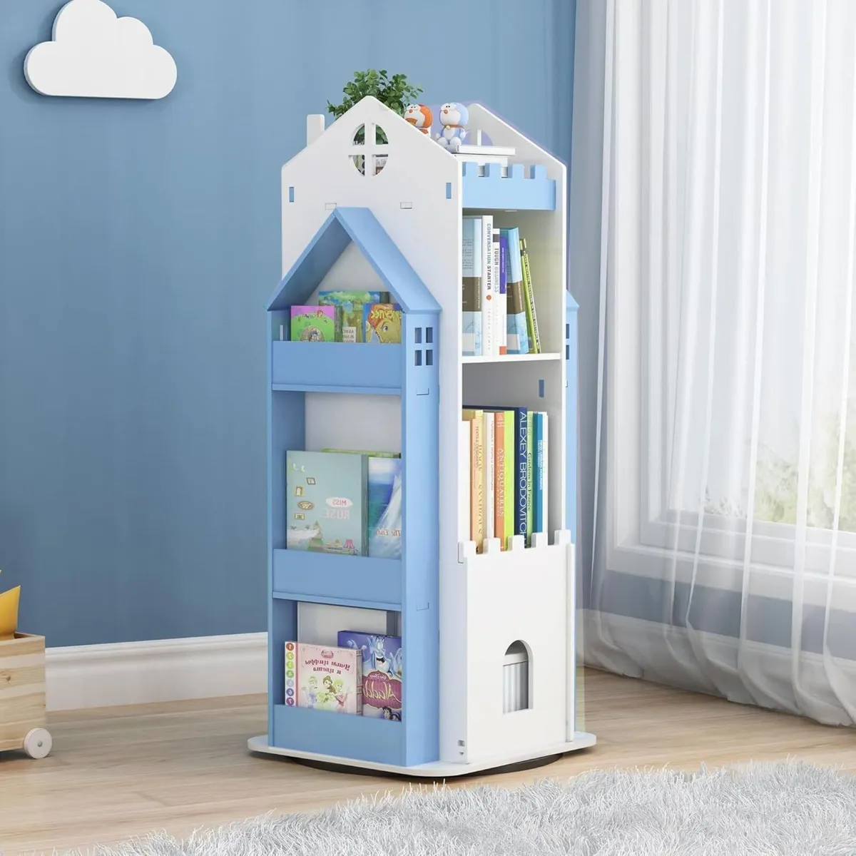 3 Tier Rotating Bookcase Castle Kids Bookshelf - Image 1