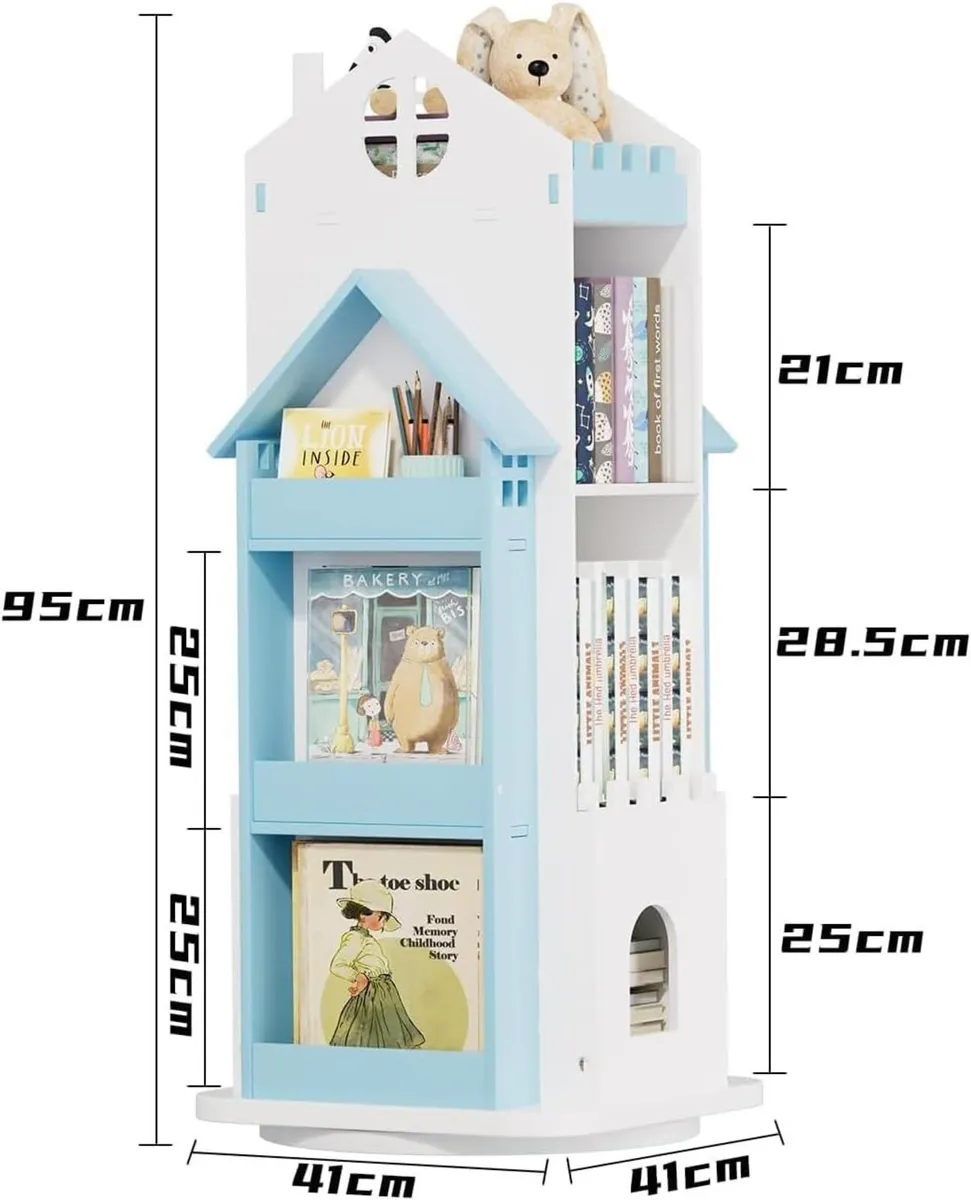 3 Tier Rotating Bookcase Castle Kids Bookshelf - Image 2