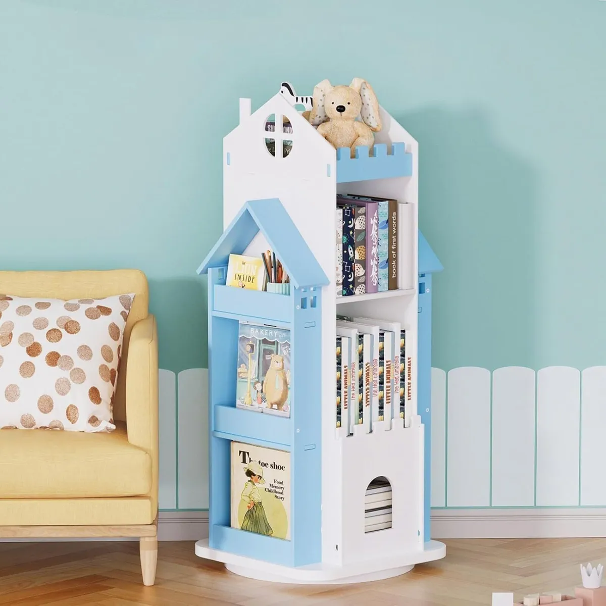 3 Tier Rotating Bookcase Castle Kids Bookshelf - Image 4