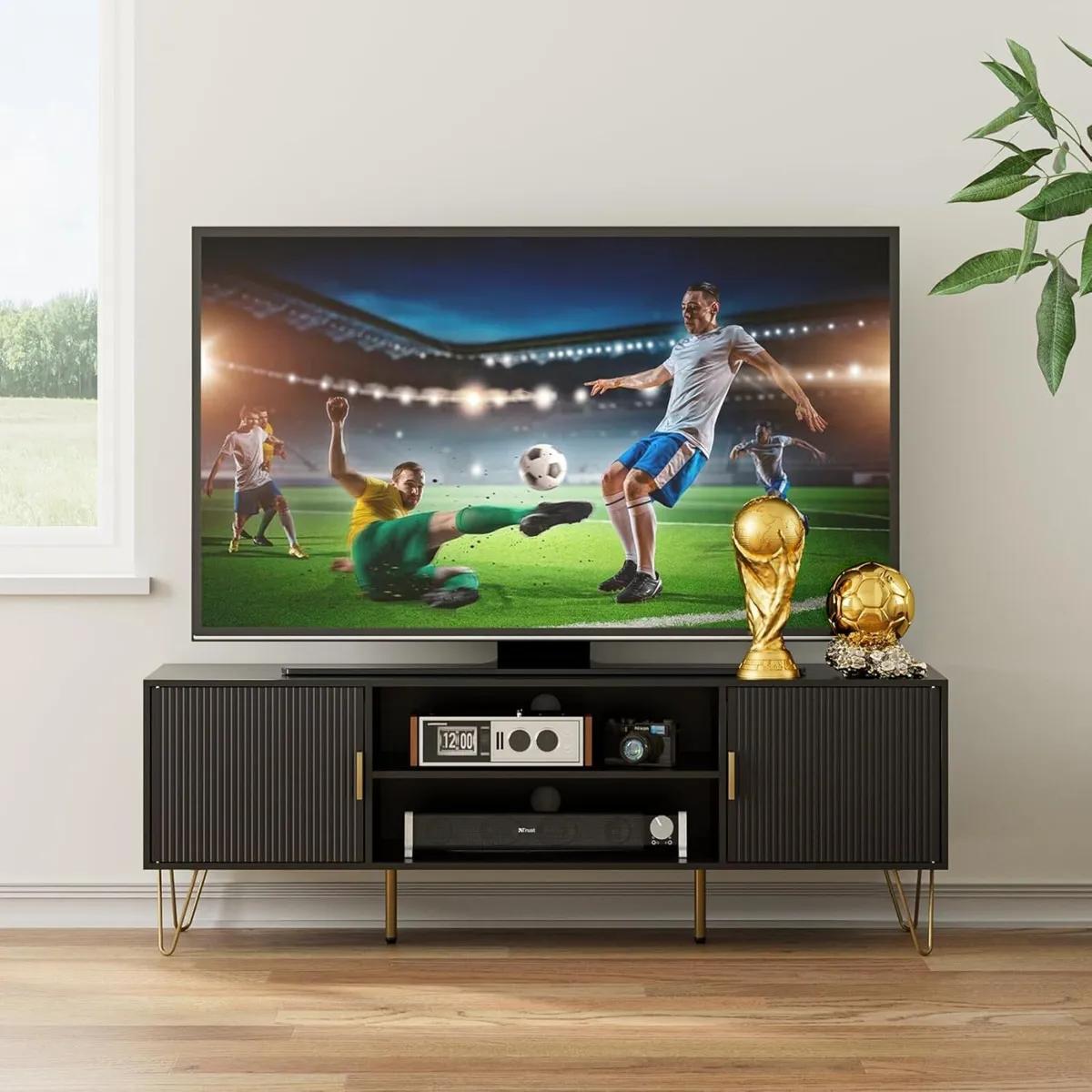 Black Wood TV Stand for up to 65 Inch 137cm Unit - Image 1