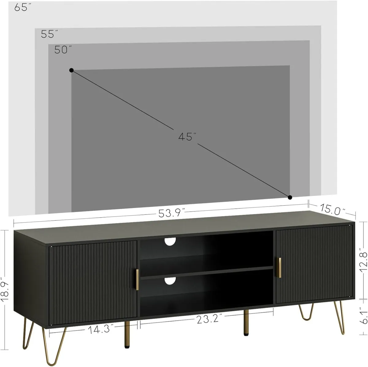 Black Wood TV Stand for up to 65 Inch 137cm Unit - Image 2